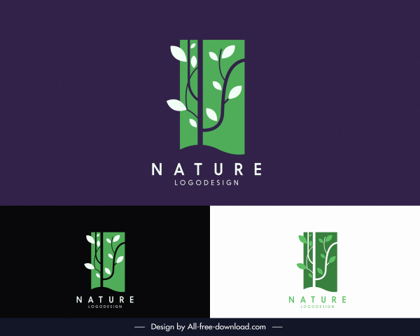 logotype alam daun pohon sketsa desain vertikal datar