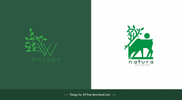 doğa logo tipleri ağaç sığır kroki düz yeşil tasarım