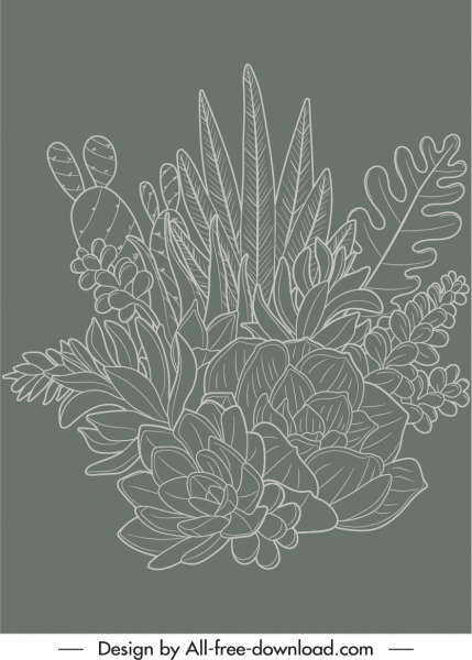 природа картина темные ретро ручной цветы лист