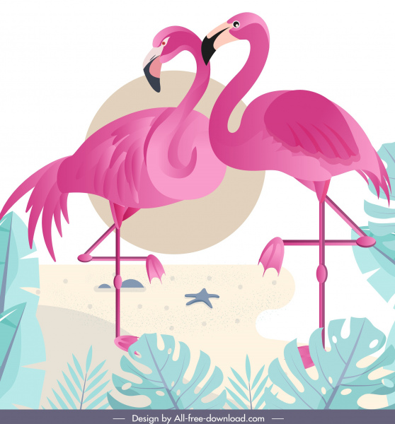 Thiên nhiên sơn Flamingo vài phác thảo thiết kế phẳng đầy màu sắc