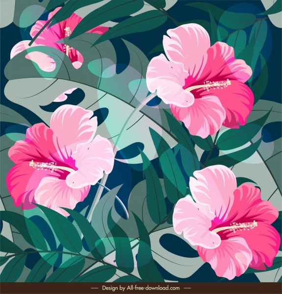 natureza pintura flores hibisco folhas decoração design clássico