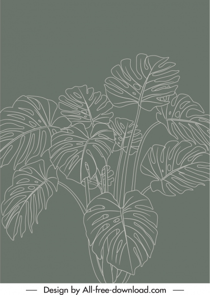 자연 페인팅 잎 스케치 어두운 고전적인 흑백
