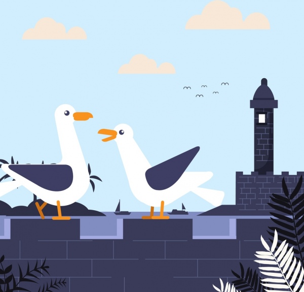 Thiên nhiên Sơn đậu cây seagulls tường thiết kế cổ điển biểu tượng
