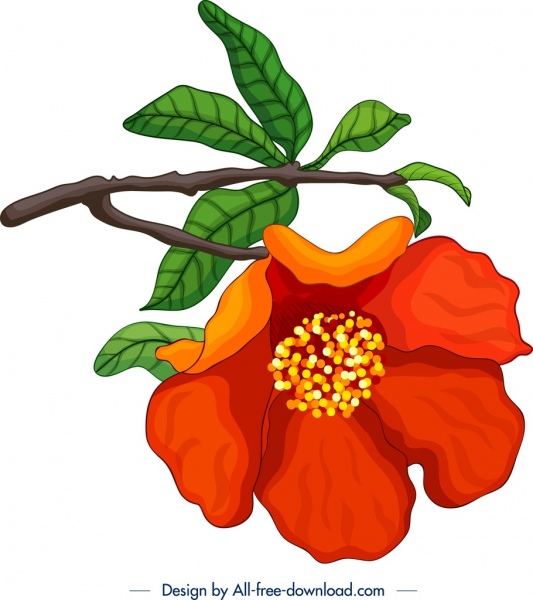 प्रकृति चित्रकला अनार फूल शाखा आइकन शास्त्रीय डिजाइन