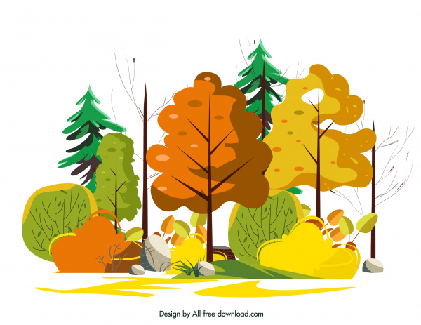 自然画树森林素描五颜六色的经典