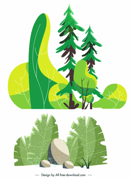 자연 그림 나무 돌 스케치 복고풍 손으로 그린 디자인