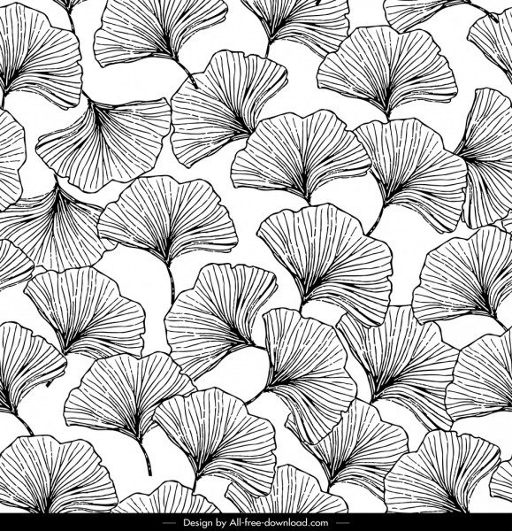 alam pola botani ikon hitam putih handdrawn sketsa