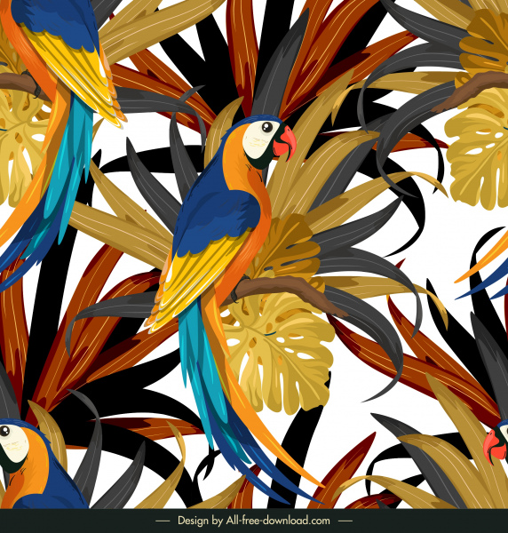 perroquets colorés de modèle de nature laisse le décor