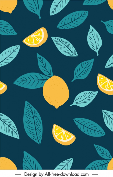 doğa desen koyu retro handdrawn limon yaprağı dekor