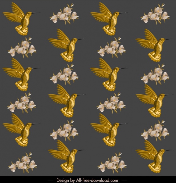 自然图案优雅的金色山雀花卉装饰