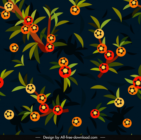 buah-buahan pola alam daun dekorasi warna-warni klasik gelap