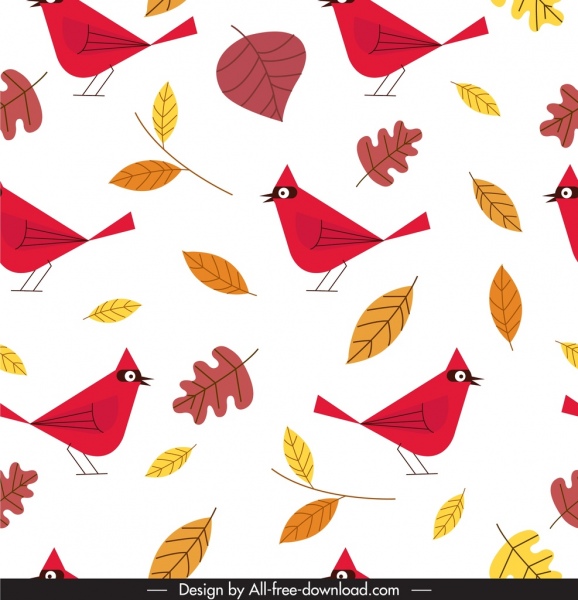 natureza padrão folha pássaros ícones esboço plano clássico