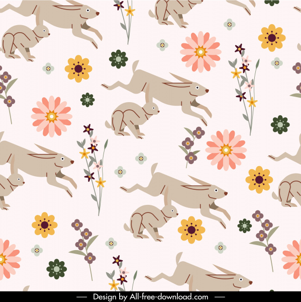 Natur Muster Kaninchen Blumen Skizze bunte Bewegung Design