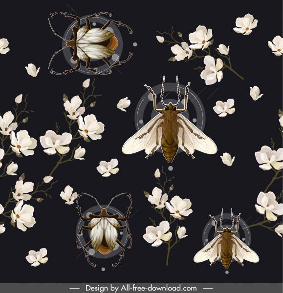자연 패턴 템플릿 벚꽃 곤충 장식
