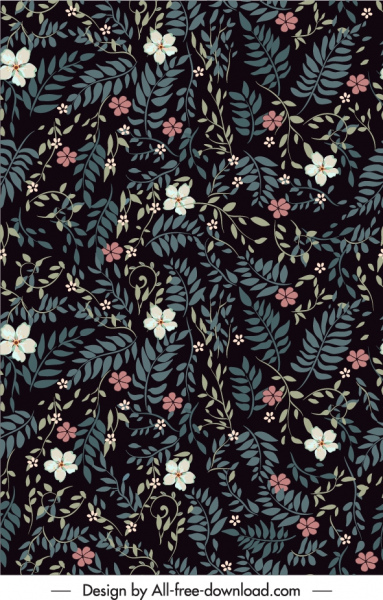 자연 패턴 템플릿 어두운 클래식 잎 꽃잎 장식