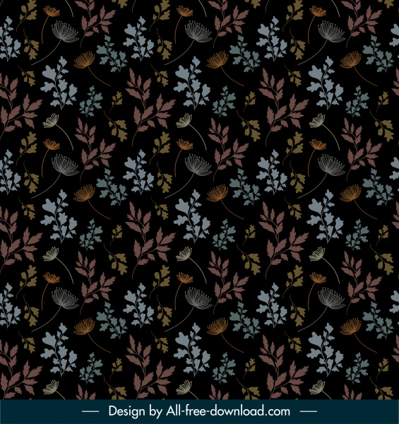 plantilla de patrón de naturaleza elegancia oscura flores boceto de hojas