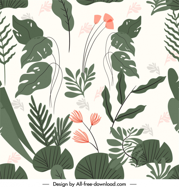 자연 패턴 템플릿 꽃 잎 스케치 손으로 그린 빈티지