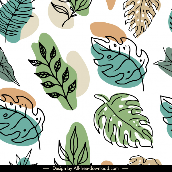 Natur-Muster-Vorlage handgezeichnete Blätter Skizze