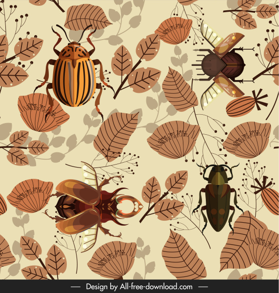 patrón de la naturaleza plantilla insecto hoja decoración diseño desordenado