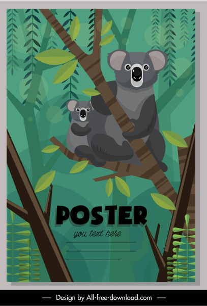 bản chất poster Koala loài phác họa thiết kế cổ điển đầy màu sắc