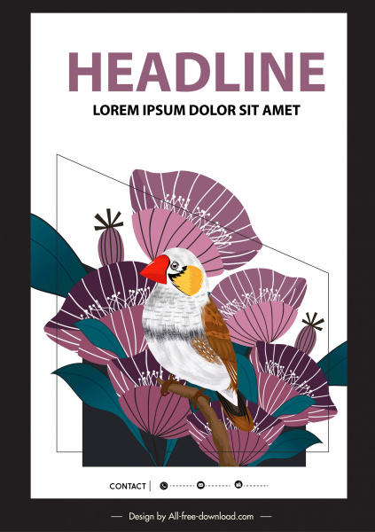 template poster Nature bunga burung dekorasi desain klasik