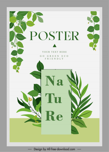doğa poster şablonu zarif parlak yeşil yaprakları dekor