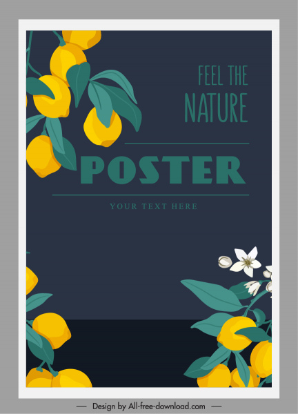 plantilla de póster de naturaleza boceto de limonero diseño clásico
