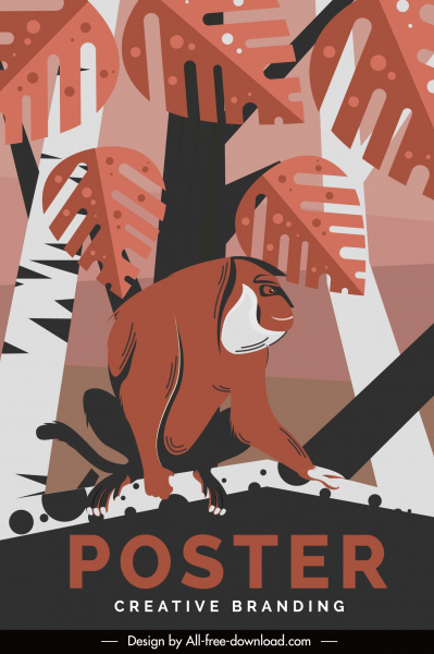 자연 보존 포스터 복고풍 원숭이 잎 디자인