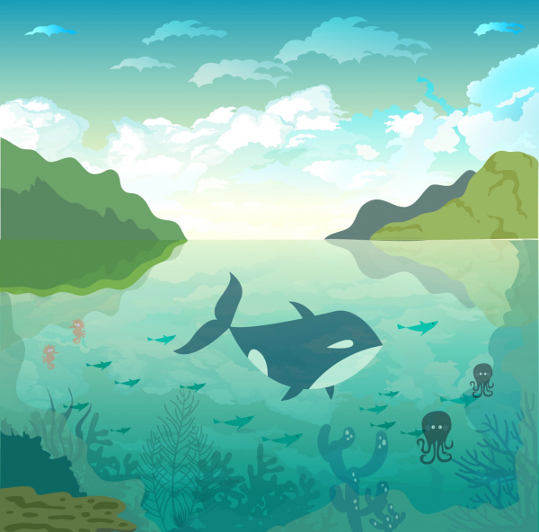 lukisan pemandangan alam dekorasi ikon spesies laut