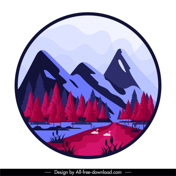 paysage de nature peignant le lac de montagne croquis coloré classique
