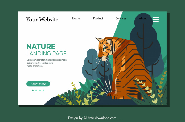 自然ウェブページテンプレートタイガースケッチクラシック装飾