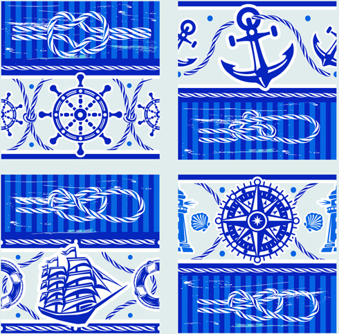 vector de elementos náuticos azul de patrones sin fisuras