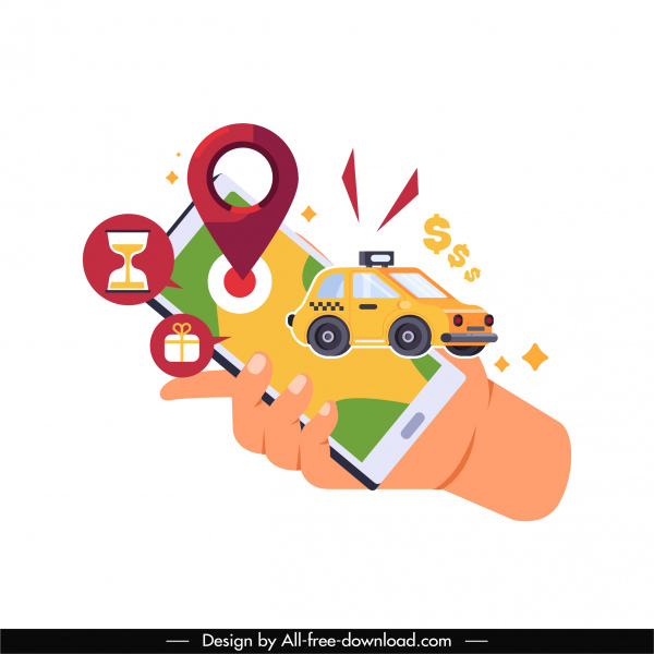 ícone de aplicativo de navegação smartphone esboço de localização de táxi