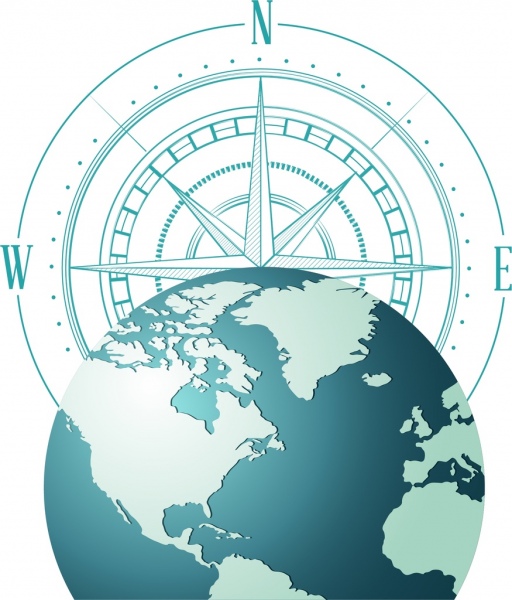 navigasi latar belakang bumi Kompas ikon datar desain