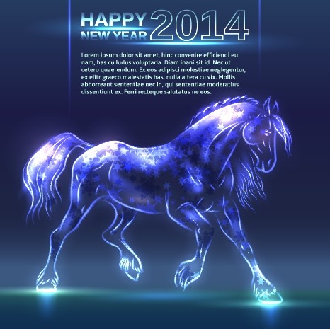 neon kuda tahun baru desain vector latar belakang
