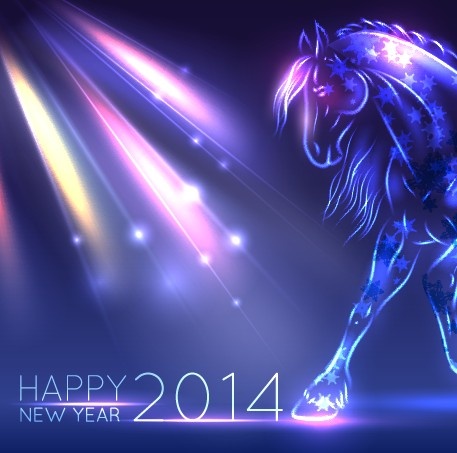 neon kuda tahun baru desain vector latar belakang