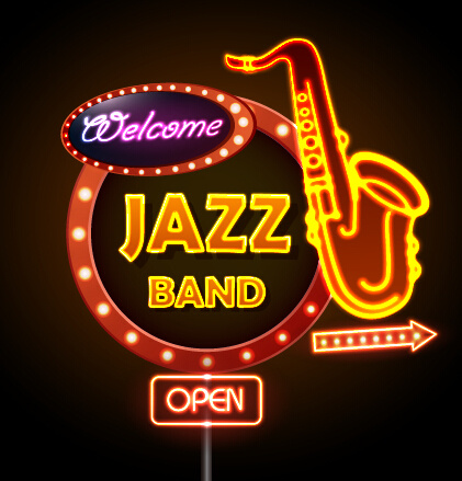 Graphiques vectoriels de bar de jazz d’enseigne au néon