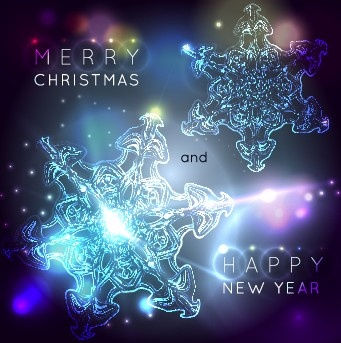 Neon Snowflake New Year And Christmas Background