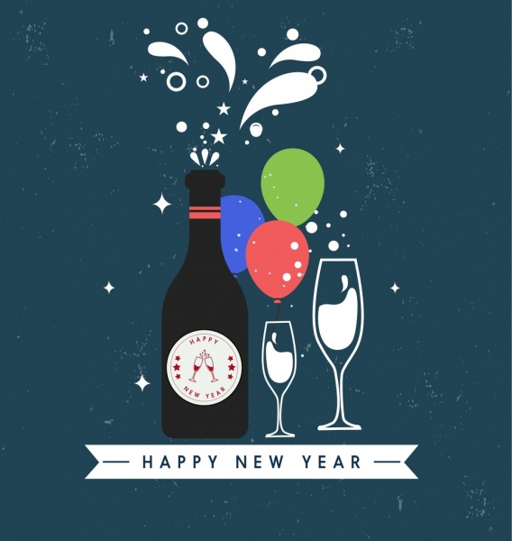 tahun baru latar belakang anggur botol kaca ikon dekorasi