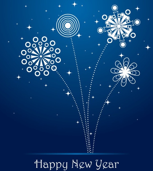 Yeni yıl afiş havai fişek simgeler klasik düz dekor