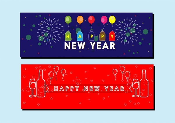 Yeni yıl afiş setleri renkli ve siluet stilleri