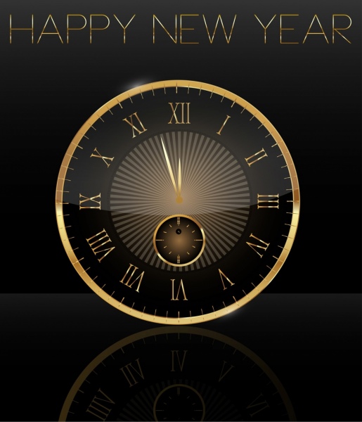 nowy rok banner błyszczące golden runda zegar ikona