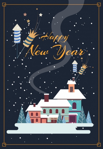 Neujahrs Banner Schnee Häuser Symbole klassisches design