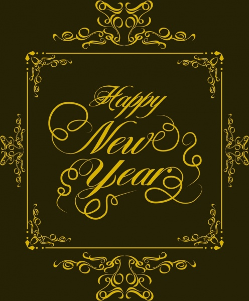 Año nuevo estandarte amarillo marco clasico decoracion diseño caligráfico