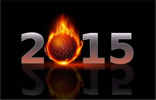 año 2015: números con la bola de fuego de metal