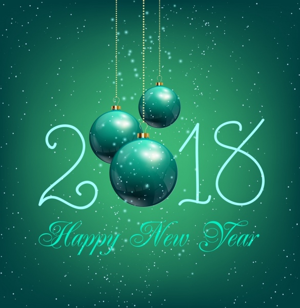 Neujahrs Poster glänzend grünen Kugeln Texte Dekor