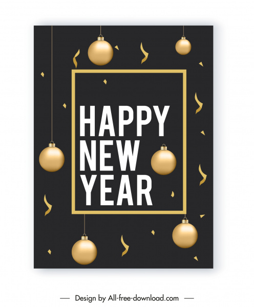 yeni yıl afiş şablonu parlak bauble topları dekor
