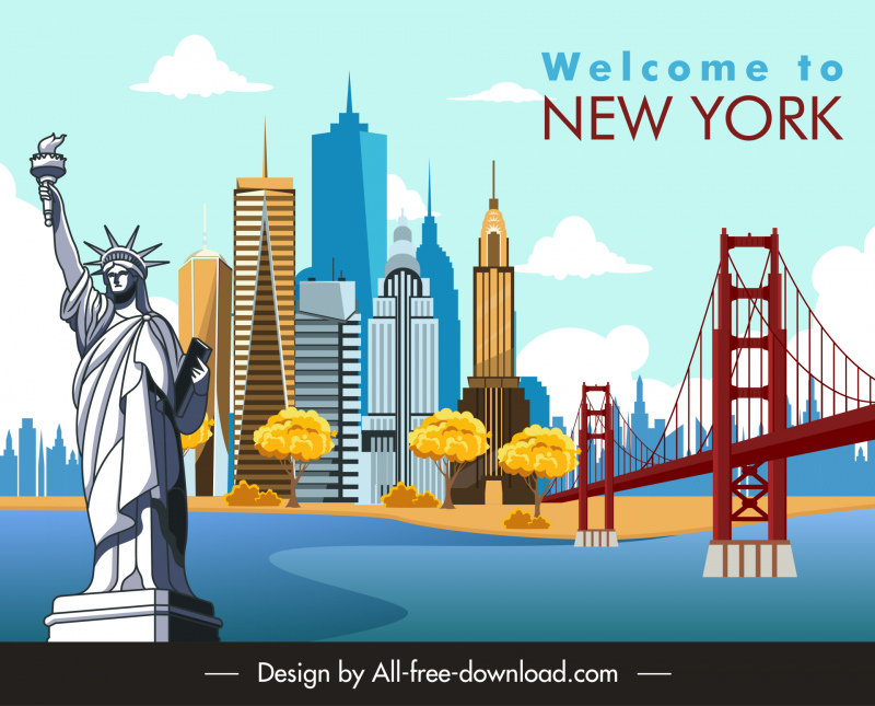 New York City Werbeplakat Wahrzeichen Symbole Skizze