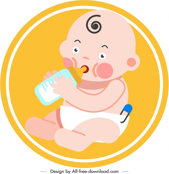 новорожденный ребенок икона bottlefeed жест эскиз милый мультфильм