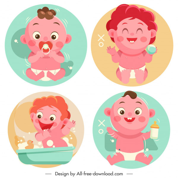nouveau-né icônes de bébé belle esquisse de personnages de dessin animé